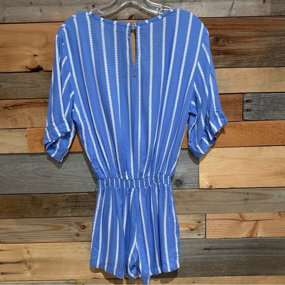Anthropologie Beachgold Ancona Striped Surplice Romper Blue/White Size XS Beachy - Picture 13 of 16
